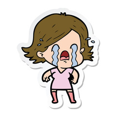 sticker of a cartoon woman crying