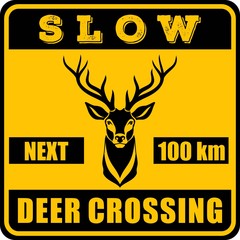 Road sign - Attention Animal, Wild Deer Crossing. Vector illustration