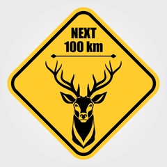 Road sign - Attention Animal, Wild Deer Crossing. Vector illustration