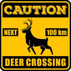 Road sign - Attention Animal, Wild Deer Crossing. Vector illustration