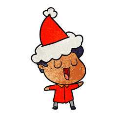 laughing textured cartoon of a man wearing santa hat