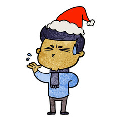 textured cartoon of a man sweating wearing santa hat