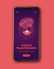 Artificial neural networks landing web page template on smartphone screen.