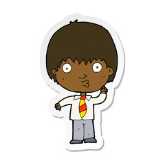 sticker of a cartoon school boy answering question