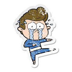 distressed sticker of a cartoon crying dancer