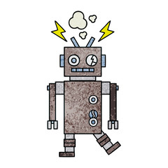 retro grunge texture cartoon malfunctioning robot