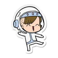 sticker of a happy cartoon space girl