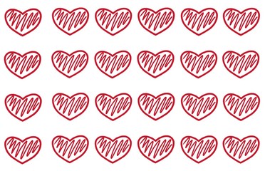 Abstract raster illustration of red transparent hearts, background