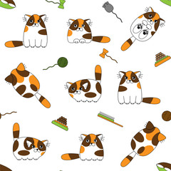 Cartoon cute colorful cats seamless pattern