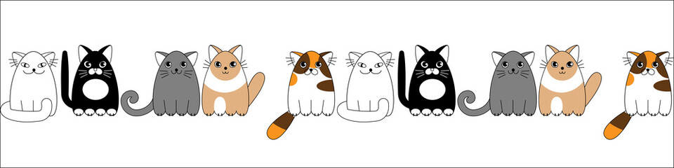 Cartoon cute colorful cats seamless pattern