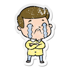 Obraz premium distressed sticker of a cartoon man crying