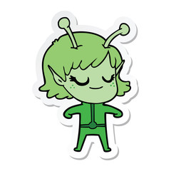 sticker of a smiling alien girl cartoon