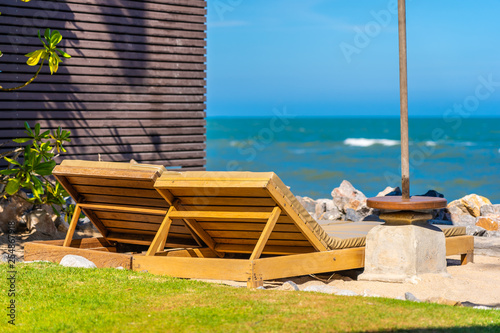 Beautiful Outdoor Nature Landscape With Bed Deck Chair