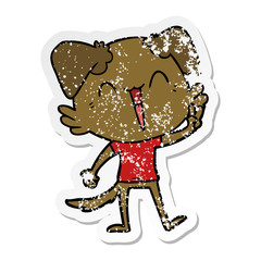 distressed sticker of a happy little dog cartoon