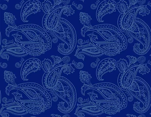 Printed roller blinds Dark blue vector seamless graphical orient paisley pattern. Ethnic allover background design.