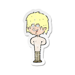 retro distressed sticker of a cartoon happy scruffy boy