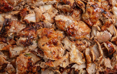 Shawarma, gyros background. Traditional turkish, greek meat food, closeup