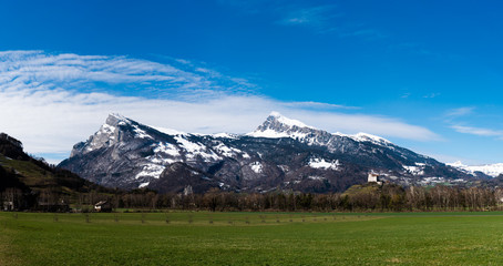 panorama mountain landscape in the Rhine Valley of Switzerland near Sargans