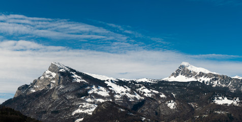 panorama mountain landscape in the Rhine Valley of Switzerland near Sargans