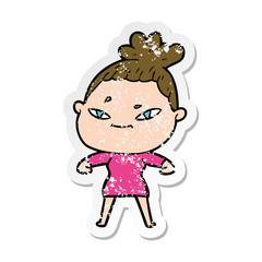 distressed sticker of a cartoon woman