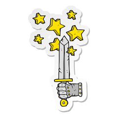 sticker of a cartoon hand holding magic sword