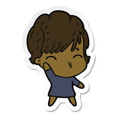 sticker of a cartoon woman thinking