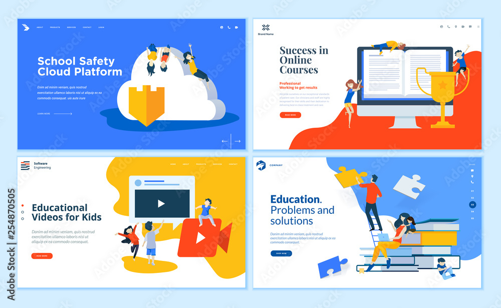 Wall mural set of flat design web page templates of education, online training and courses, educated app and cl