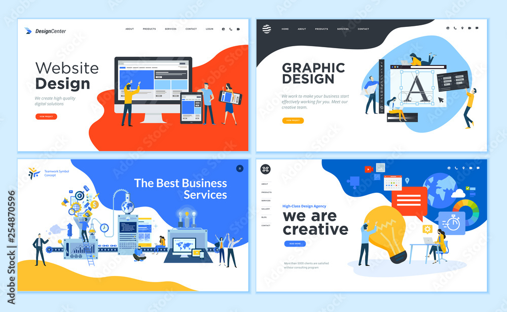 Wall mural set of flat design web page templates of graphic design, website design and development, social medi