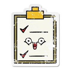 distressed sticker of a cute cartoon check list