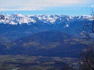 View on the Alps and the villages surrounding the city of Grenoble, France