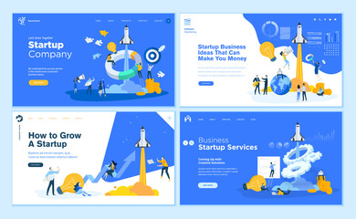 Set of flat design web page templates of startup company, business ideas, consulting, crowdfunding. Modern vector illustration concepts for website and mobile website development. 
