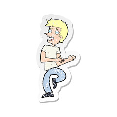 retro distressed sticker of a cartoon stressed out man