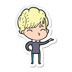 sticker of a cartoon woman thinking