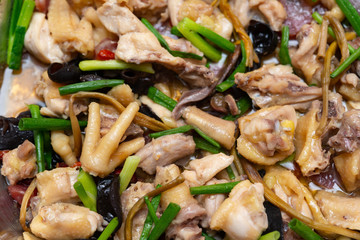 fresh steamed chicken with fungus and spring onions