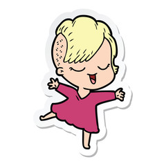 sticker of a happy cartoon girl dancing