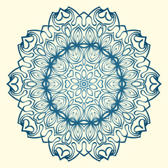 Floral Ornament In Geometric Style. Vector Illustration. Oriental Pattern. Indian, Moroccan, Mystic, Ottoman Motifs. Anti-Stress Therapy Pattern. Blue, milk color