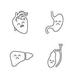Sad human internal organs linear icons set