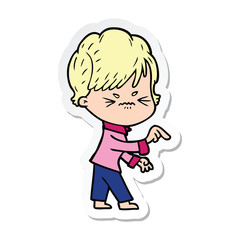 sticker of a cartoon frustrated woman