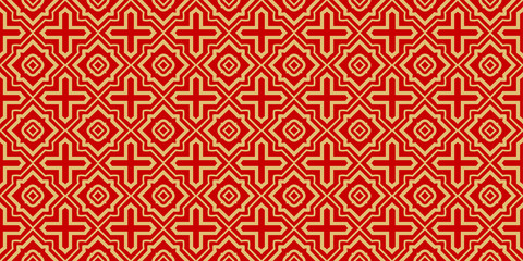Modern Stylish Geometry Seamless Pattern Art Deco Background. Luxury Texture For Wallpaper, Invitation. Vector Illustration And Handmade Symbol. Red gold color
