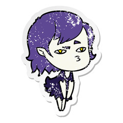distressed sticker of a cartoon vampire girl
