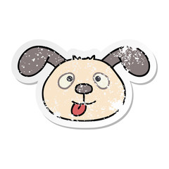 distressed sticker of a quirky hand drawn cartoon dog face