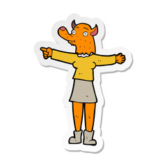 sticker of a cartoon pointing fox woman