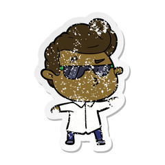 distressed sticker of a cartoon cool guy