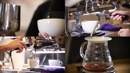 4 in 1: barista making differents types of coffee