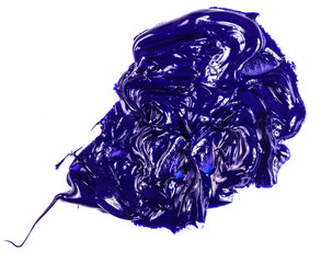 Fototapeta premium smear of blue oil paint on a white background.