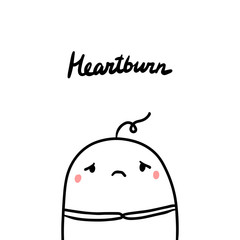 Heartburn early symptom of pregnancy hand drawn illustration with cute marshmallow