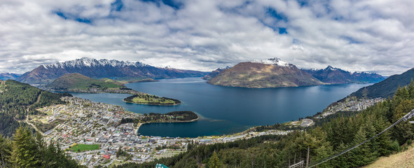 Panoramic view of The remarkables, Lake Wakatipu and Queenstown, South Island, New Zealand