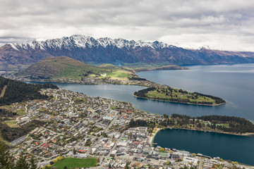 Panoramic view of The remarkables, Lake Wakatipu and Queenstown, South Island, New Zealand