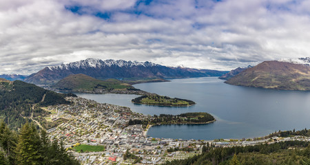 Panoramic view of The remarkables, Lake Wakatipu and Queenstown, South Island, New Zealand