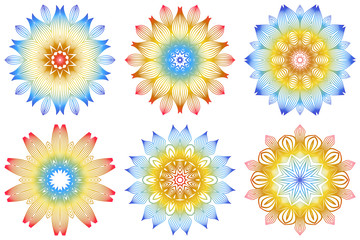 Set of Indian Floral Mandala Pattern.Vector Henna Tattoo Style. Can Be Used For Textile, Greeting Card, Coloring Book, Phone Case Print. Rainbow color